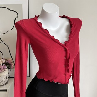 复古港风少女显白木耳边长防晒开衫长袖针织衫打底上衣很有名的店