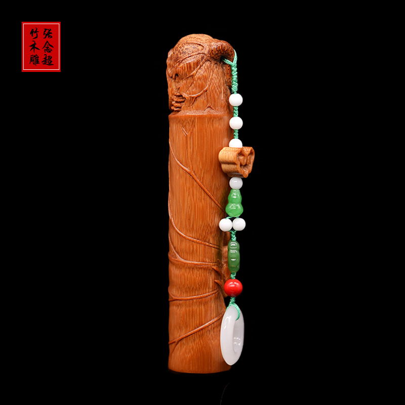精品竹雕张念超纯手工雕刻文玩把件实心竹青荷手把件文玩玉竹收藏