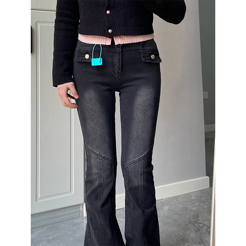 胖mm微喇牛仔裤女2024新款大码女装复古长裤宽松显瘦高腰阔腿裤子