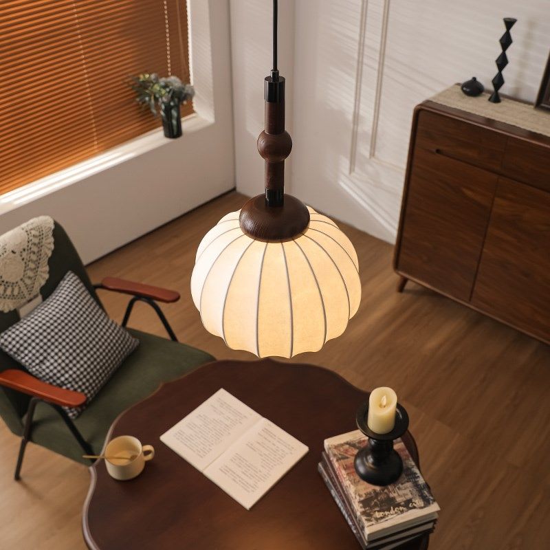 法式复古餐厅吊灯侘寂风蚕丝南瓜灯中古风民宿餐桌饭厅吧台吊线灯,家装灯饰光源,餐厅吊灯,淘宝优惠券,粉丝福利购,淘宝优惠卷