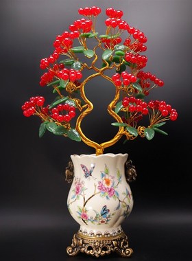 水晶发财树红玉髓摇钱树家居摆件客厅玄关酒柜店铺开业乔迁送礼品