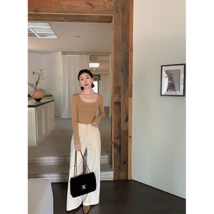 Haze禾枝 大U领羊毛修身显瘦弹力针织衫女秋冬打底衫