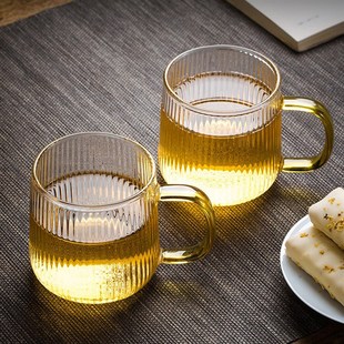 竖纹玻璃水杯透明条纹杯把手喝水杯子喝茶杯家用酒杯牛奶果汁杯