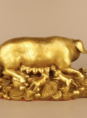 多子多福金猪铜摆件纯铜猪招财元宝福猪客厅书房中式装饰工艺礼品