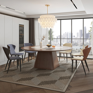 一米八大圆餐桌人家用实木胡桃色带嵌入转盘圆桌中式大型圆餐桌