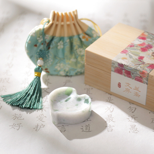 兰斋文房 玉桃 天然翠玉玉石爱桃子笔搁笔添笔山镇纸墨碟砚台小楷