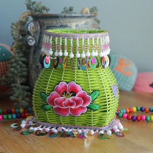 民族风手工儿童刺绣肩珠帘背篓舞蹈道具铃铛手工编织儿童小