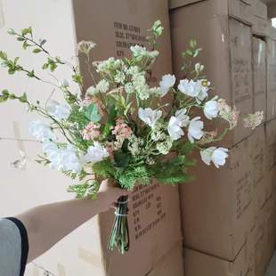 M357自然风白绿色花束摆设仿真花绢花假花婚庆样板间别墅装 饰