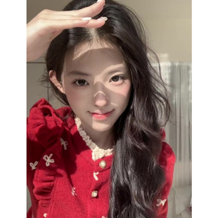 法式 毛呢外套女复古荷叶边红色半身裙两件套 蝴蝶结花边领收腰短款