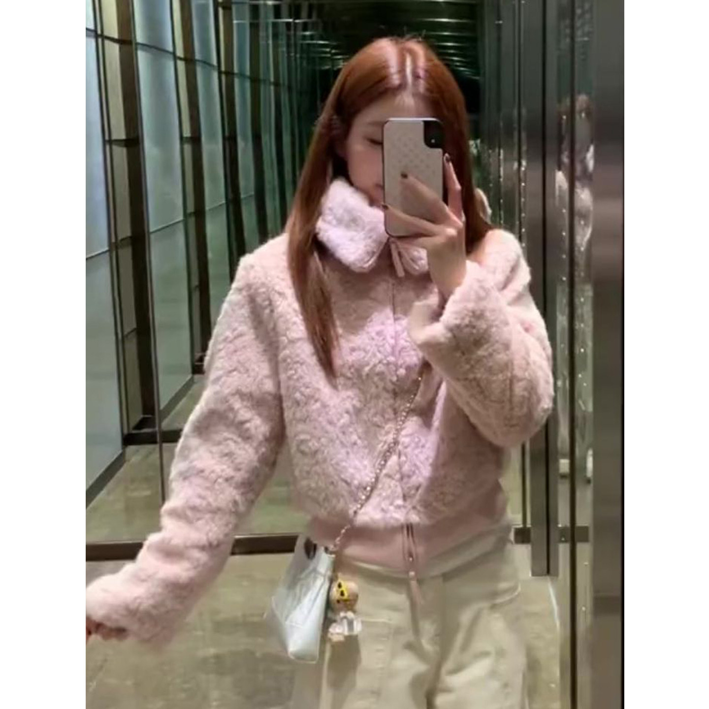 粉色设计感收腰翻领短款长袖外套女秋冬新款温柔加厚保暖拉链上衣,女装/女士精品,短外套,淘宝优惠券,粉丝福利购,淘宝优惠卷