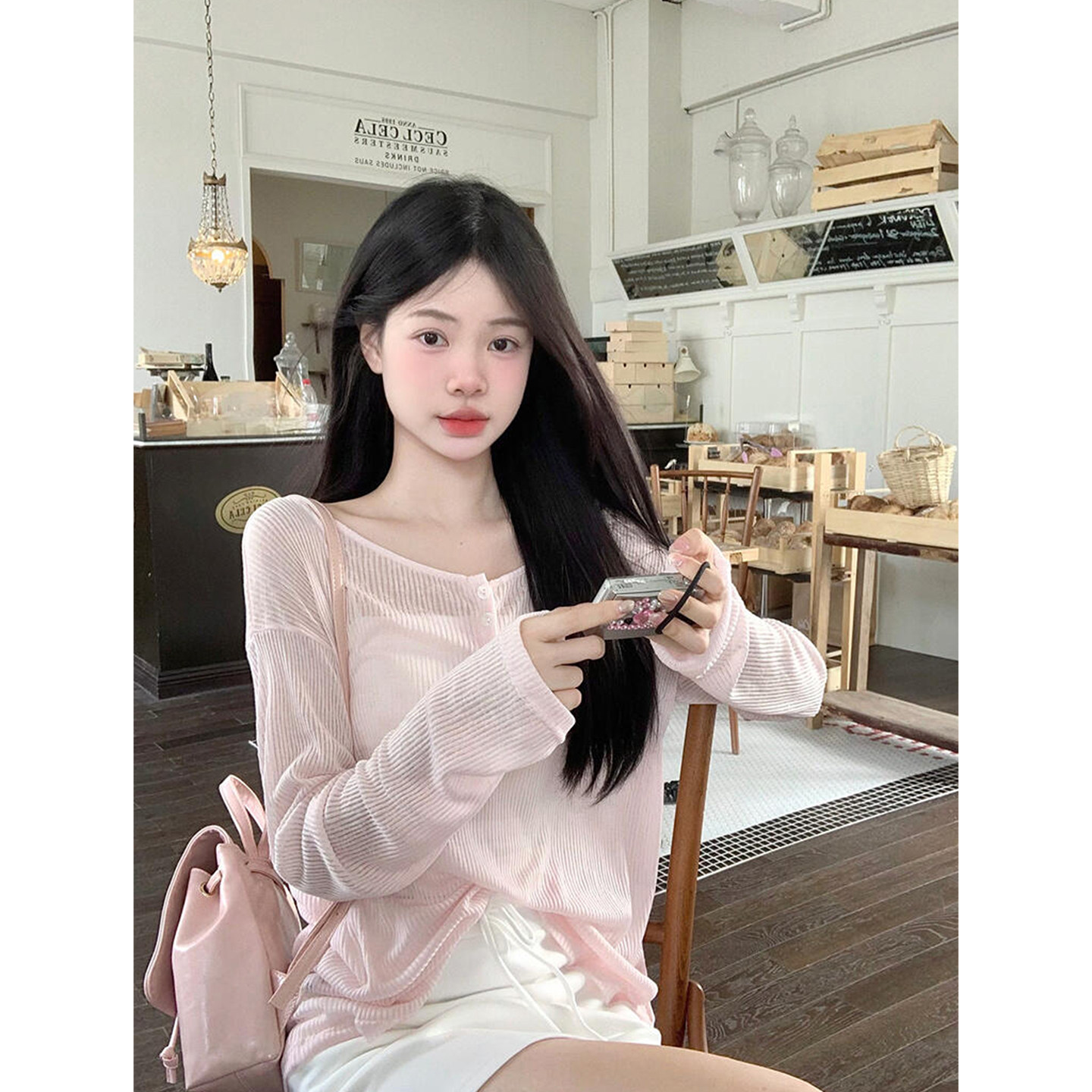 纯欲温柔风设计感粉色露背系带T恤2026春季薄款休闲宽松长袖上衣,女装/女士精品,T恤,淘宝优惠券,粉丝福利购,淘宝优惠卷