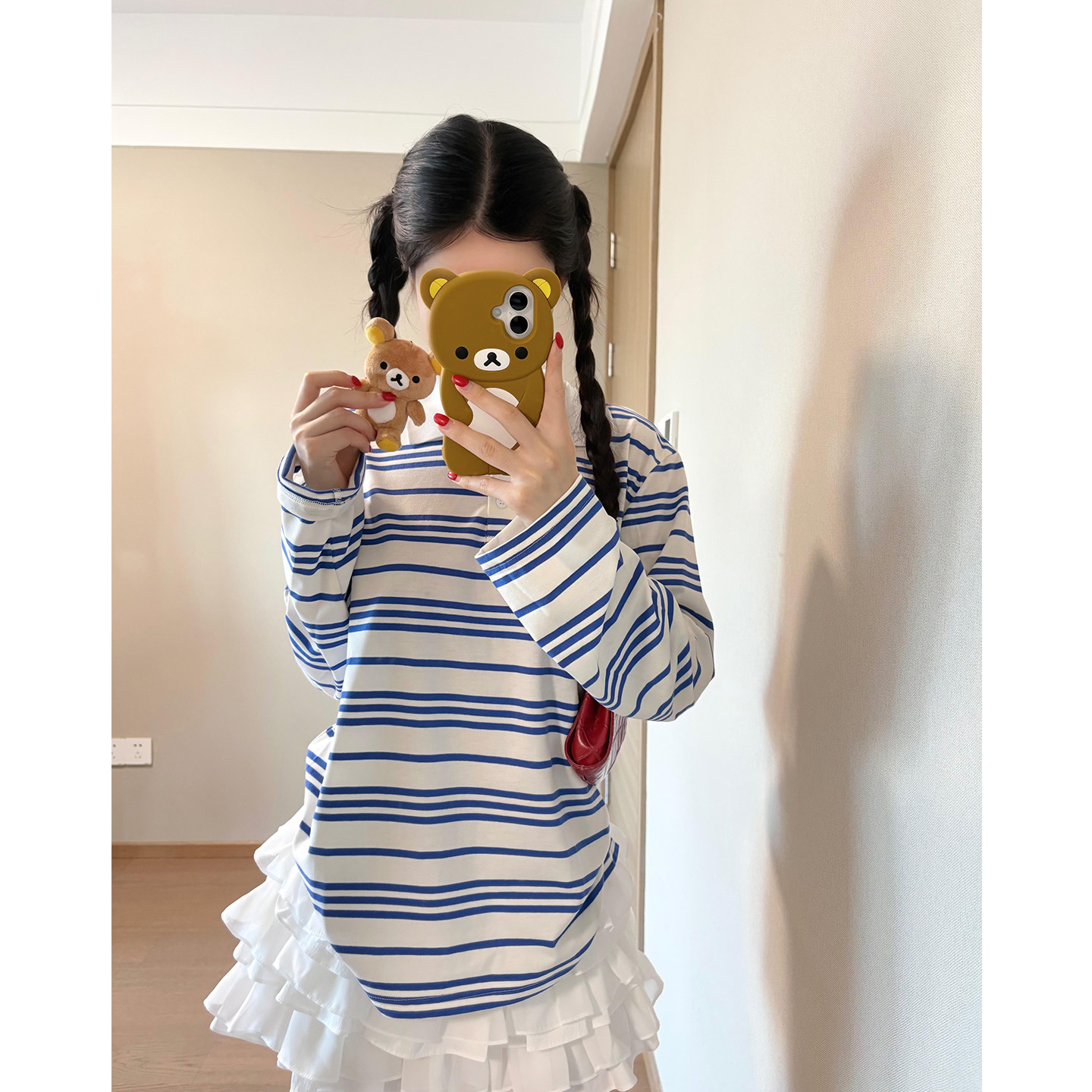 蓝白条纹Polo领长袖上衣女2026年春季新款松弛感宽松减龄百搭T恤,女装/女士精品,T恤,淘宝优惠券,粉丝福利购,淘宝优惠卷