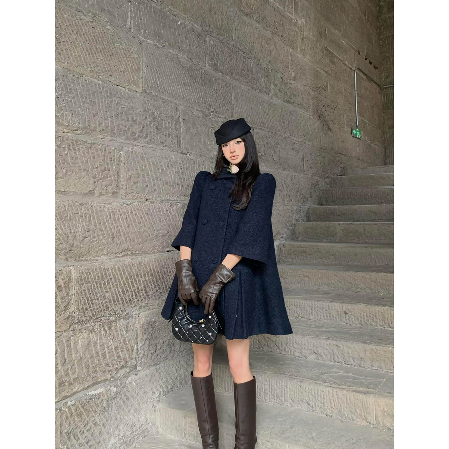 韩系千金高级感下摆压褶毛呢外套女冬季新款双排扣宽松廓形呢大衣,女装/女士精品,毛呢外套,淘宝优惠券,粉丝福利购,淘宝优惠卷