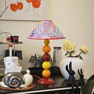 vintage台灯北欧复古设计卧室床头灯客厅氛围灯中古油画艺术风