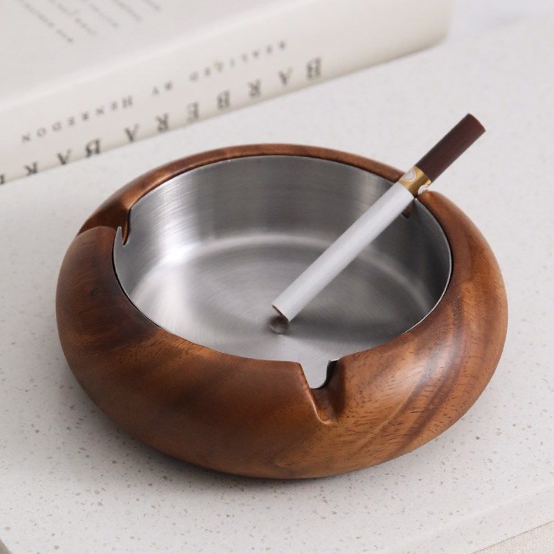 创意实木烟灰缸拆个性圆形复古酒店家用办公大号