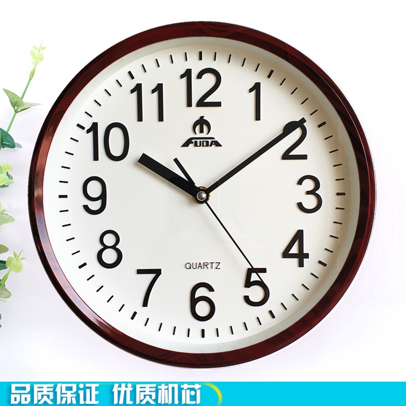 富达钟表 寸仿木纹圆形静音 立体字 创意时尚 客厅卧室时钟