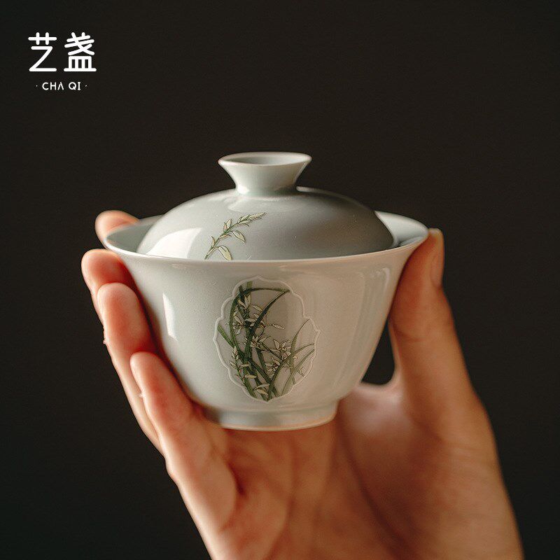 艺盏手绘盖碗茶杯小号复古仿烫手泡茶碗品茗杯功夫茶具