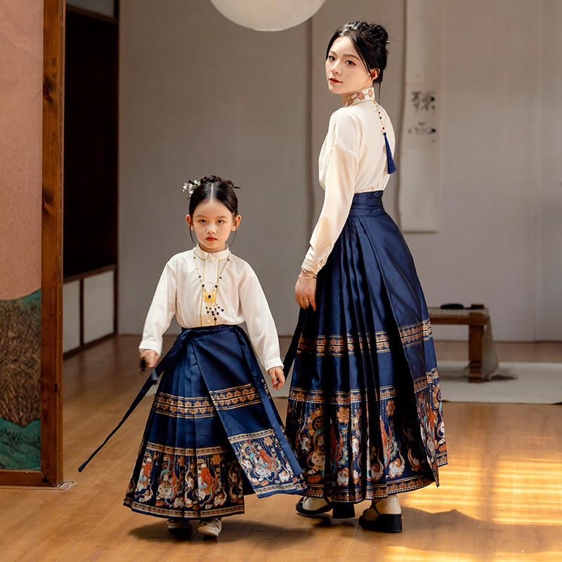 马面裙女童套装秋款2023新款儿童汉服中国风古风唐装小女孩半身裙