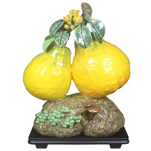 新品石湾公仔陶瓷摆件柚子丁财两旺招财旺宅新中式高端客厅工艺品