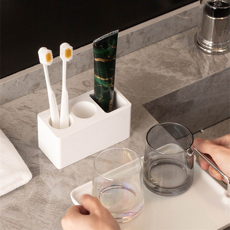 浴室简约硅藻泥情侣电动牙刷架双人漱口杯陶瓷置物托盘牙刷牙膏架
