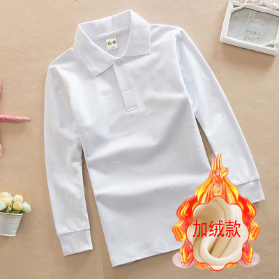 儿童白色T恤长袖男童秋装女红色打底衫纯棉翻领上衣宝宝班服校服
