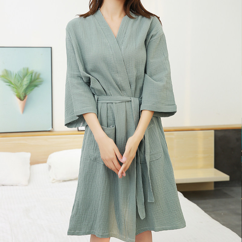 春夏女款纯棉浴袍全棉水洗纱布薄款睡袍性感女士睡衣家居服