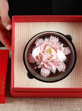 陶瓷手捏牡丹瓷花摆件扩香器办公室客厅茶室中式桌面手工家居饰品