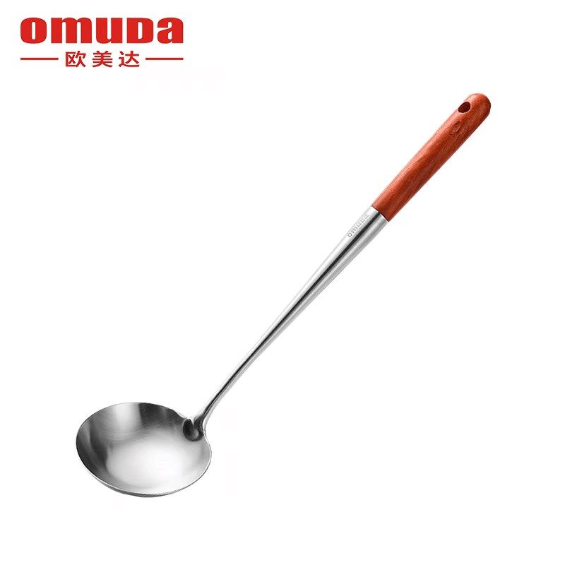 欧美达锅铲316不锈钢加厚炒菜铲子榉木汤勺家用厨具炒勺套装铁铲