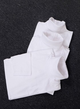 230克高领纯棉全棉白色中领打底衫大码男装秋冬男女薄款长袖T恤