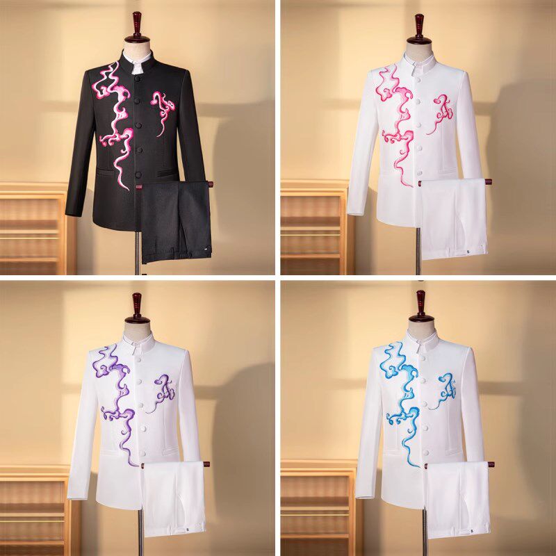 多款立领中山装演出服男士合唱团舞台表演服艺考主持歌手礼服套装