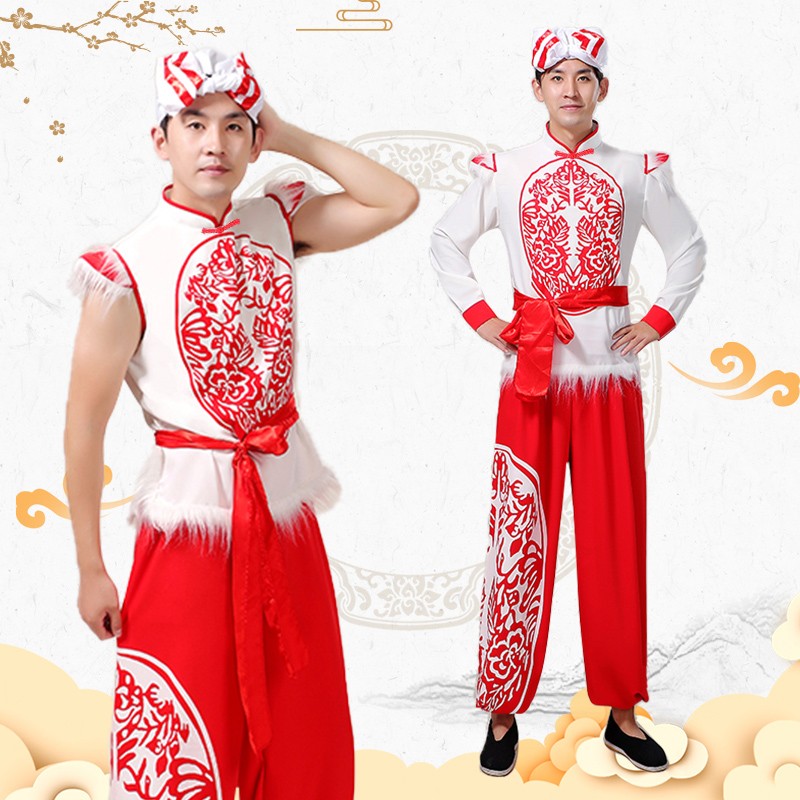 新款陕北安塞腰鼓服传统舞狮打鼓龙舟服陕西广场舞秧歌民歌舞台装