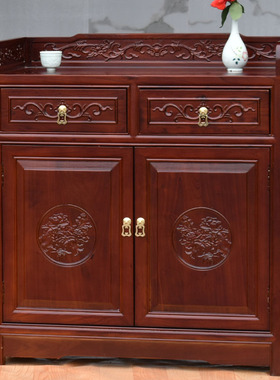 实木茶水柜中式简约客厅餐边柜厨房柜子带门置物柜多功能收纳柜子