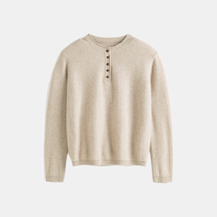 小禾【对白】浣熊绒绵羊毛混纺亨利领宽松圆领毛衣