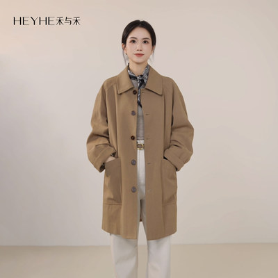 小禾【书卷气】天然亚麻长绒棉巴恩风翻领老钱风中长款风衣外套