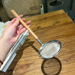 日式木柄火锅勺304不锈钢网漏打浮末勺漏细目网漏家用火锅汤漏勺