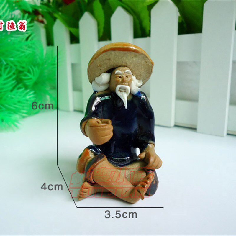 鱼缸陶瓷渔翁摆件 造景陶瓷钓鱼翁 钓鱼老人 钓鱼老头姜太公钓鱼
