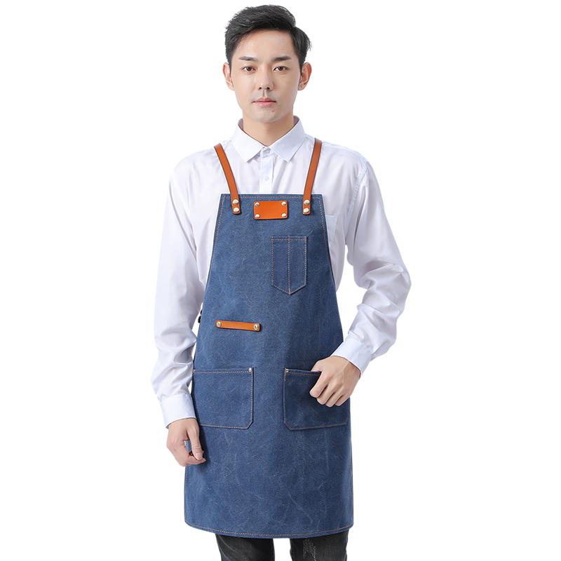 西餐厅防水帆布围裙咖啡店花艺师美甲时尚牛仔工作服男女定制logo