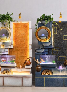 室内玄关流水摆件循环水景客厅落地喷泉轻奢家用风车水轮鱼缸造景