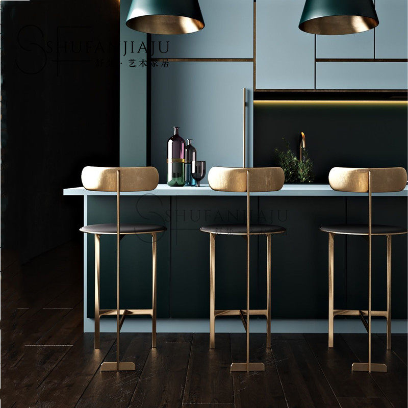 北欧轻奢时尚不锈钢金属吧椅简约高端家用皮艺吧凳酒吧前台高脚椅