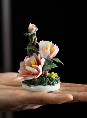 创意陶瓷手工艺品梅花牡丹中式家居客厅书房迷你装饰简约桌面摆件