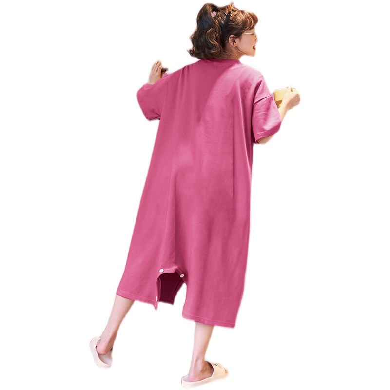 夏季儿童纯棉亲子款连体衣短袖睡衣男女童连身睡裙裤防踢被空调服