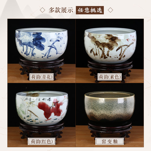 景德镇陶瓷鱼缸金鱼乌龟缸养鱼盆家用客厅青花瓷特大号荷花睡莲缸