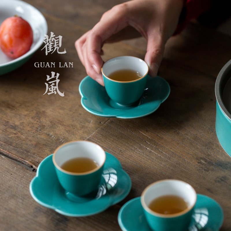 观岚松石绿釉小茶杯茶盏家用中式陶瓷功夫茶具茶道聚香杯品茗小杯
