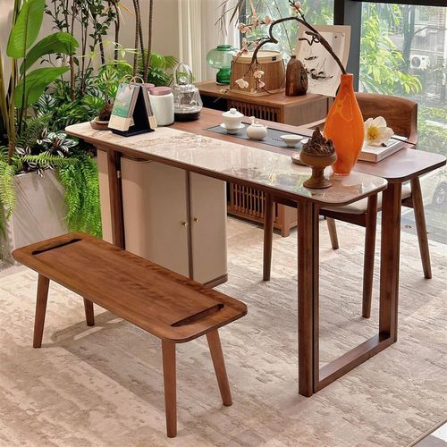 新中式阳台茶桌烧水壶一体家用小户型简约小茶台实木岩板泡茶桌椅