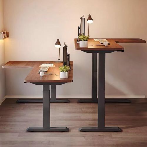 实木转角智能电动升降桌家用办公桌学习书桌L型工作台拐角电脑桌