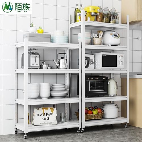 可移动厨房置物架落地多层收纳架微波炉烤箱储物带轮子家用铁架子