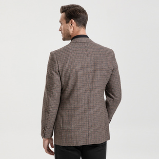 浪登男士秋冬格纹羊毛商务西服外套时尚英伦风休闲平驳领休闲单西