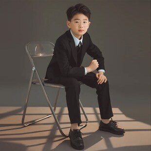 儿童西装套装男童主持人礼服钢琴演出服男孩花童西服外套黑色英伦