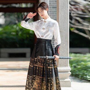 套装 新中式 男生上衣衬衫 古风明制汉服学生古装 国风龙纹马面裙男装