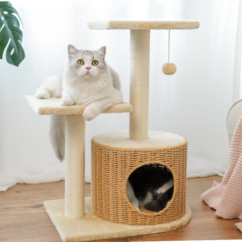 zeze猫爬架猫树猫窝一体舒适透气编织猫窝跳台猫架猫抓板猫抓柱